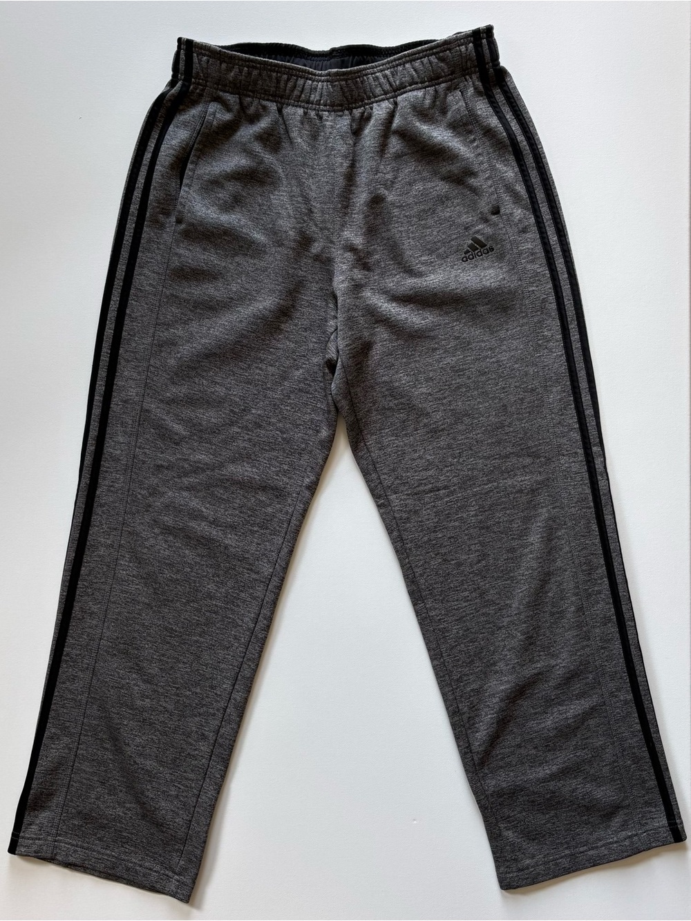 Adidas Climawarm Mens L Heathered Gray 3-Stripe Sweatpants Pull On Elastic Waist